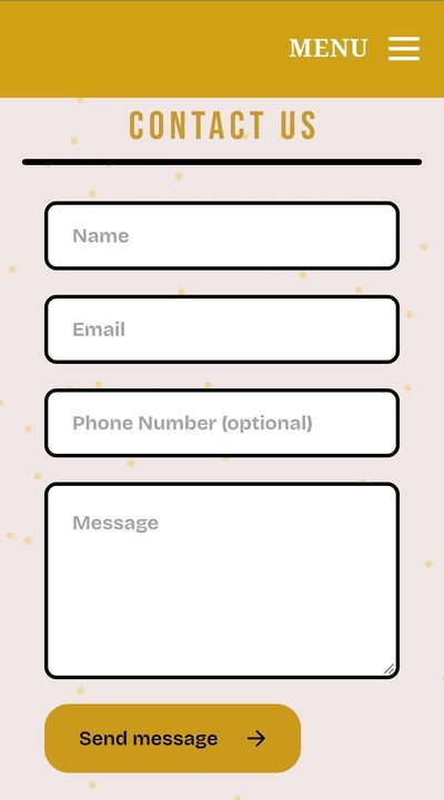 KPS Glam website contact form on a phone